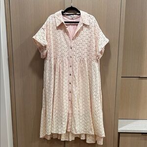 Elegant Pink Lace Button-Down Dress